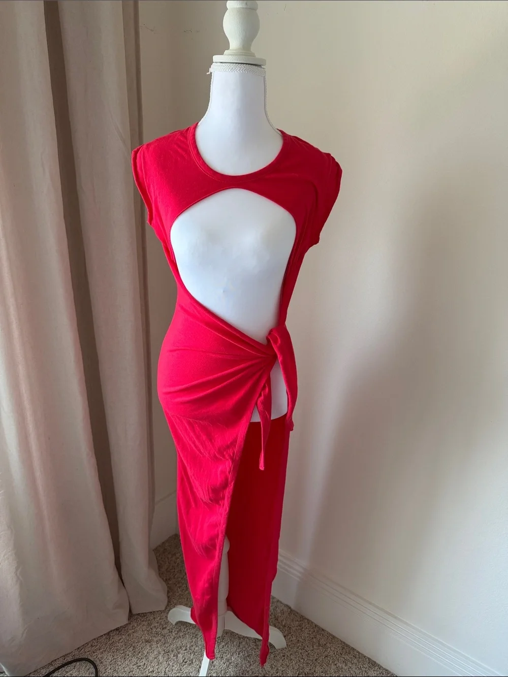 SKIMS Red Cutout Side-Tie Maxi Dress